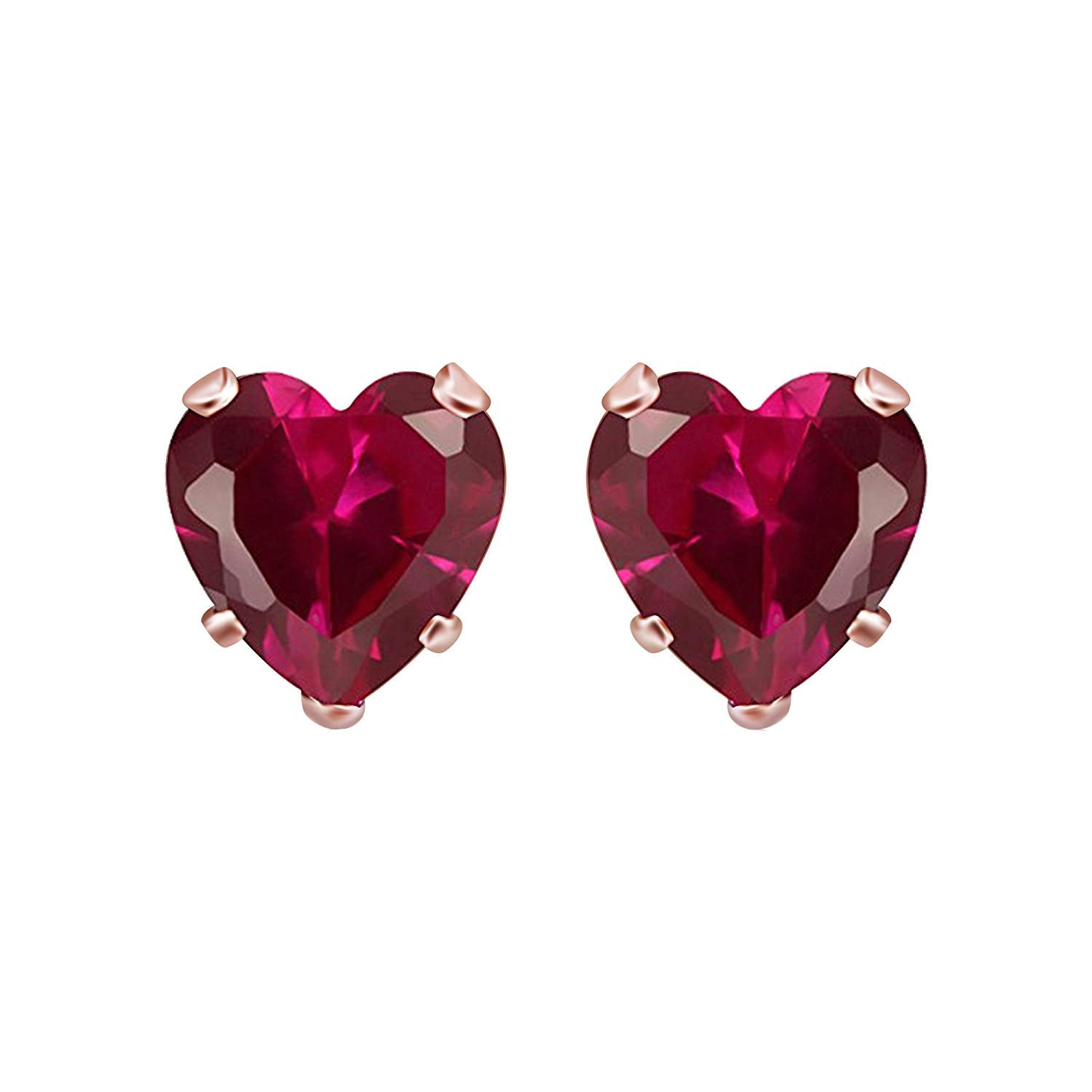 atjewels Heart-shaped Red Garnet 14k Yellow & Rose Gold Over 925 Silver Heart Earrings For Women's & Girl's Holi Festival Special Offers - atjewels.in