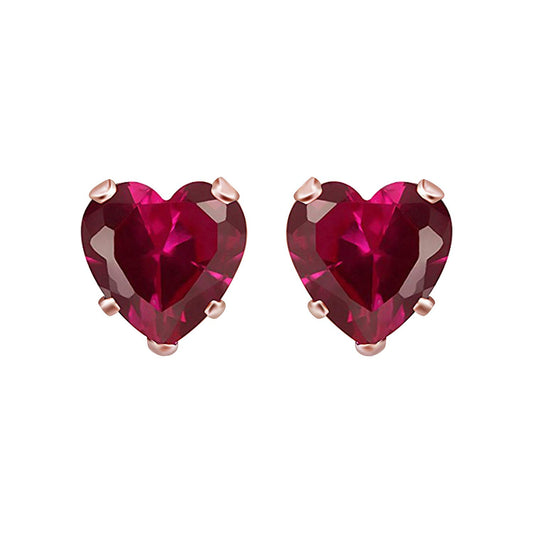 atjewels Heart-shaped Red Garnet 14k Yellow & Rose Gold Over 925 Silver Heart Earrings For Women's & Girl's Holi Festival Special Offers - atjewels.in