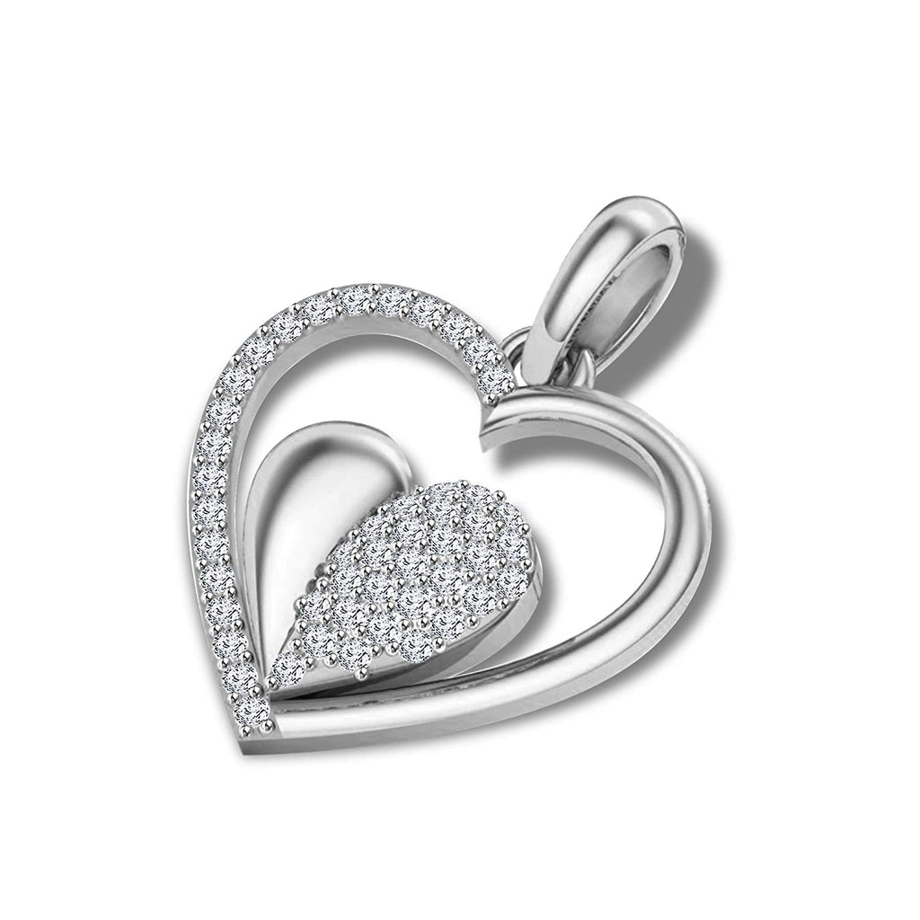 atjewels 14K White Gold Over .925 Sterling Silver White Diamond Double Heart Pendant for Women's MOTHER'S DAY SPECIAL OFFER - atjewels.in