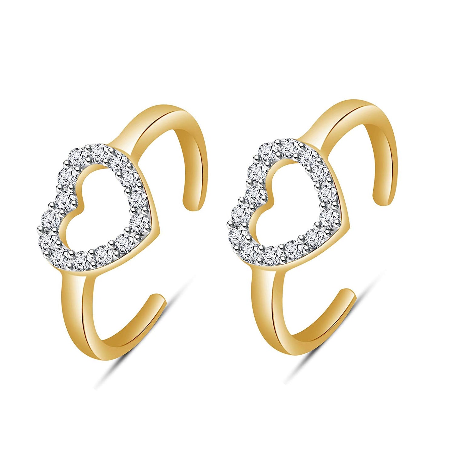 atjewels 18K Solid Yellow Gold Over 925 Sterling Silver Round White CZ Heart Shape ToeRing For Women - atjewels.in