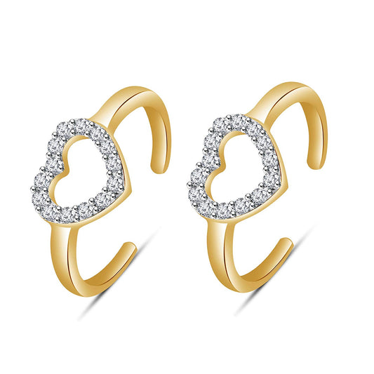 atjewels 18K Solid Yellow Gold Over 925 Sterling Silver Round White CZ Heart Shape ToeRing For Women - atjewels.in