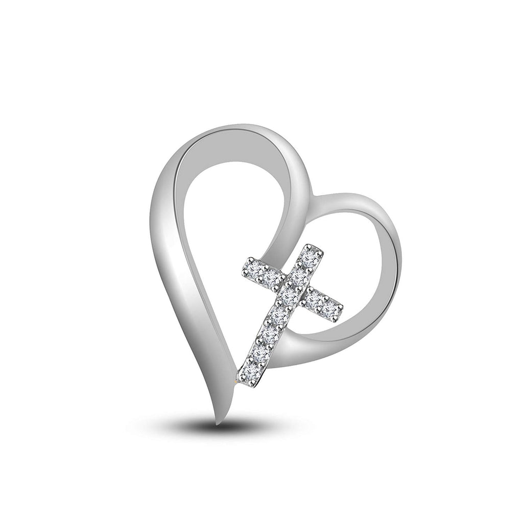 atjewels 18K White Gold Over 925 Sterling Silver Round White CZ Love and Cross Pendant MOTHER'S DAY SPECIAL OFFER - atjewels.in