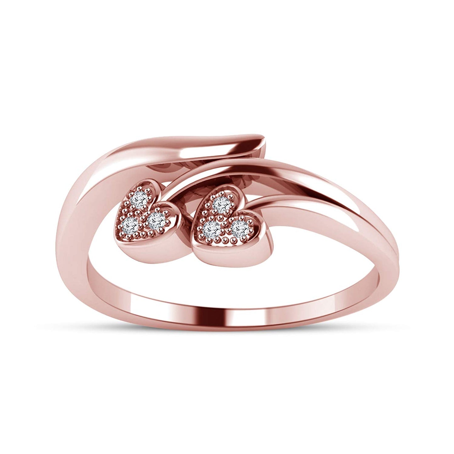 atjewels 18K Rose Gold On .925 Sterling Silver White Diamond Bypass Ring for Women's MOTHER'S DAY SPECIAL OFFER - atjewels.in