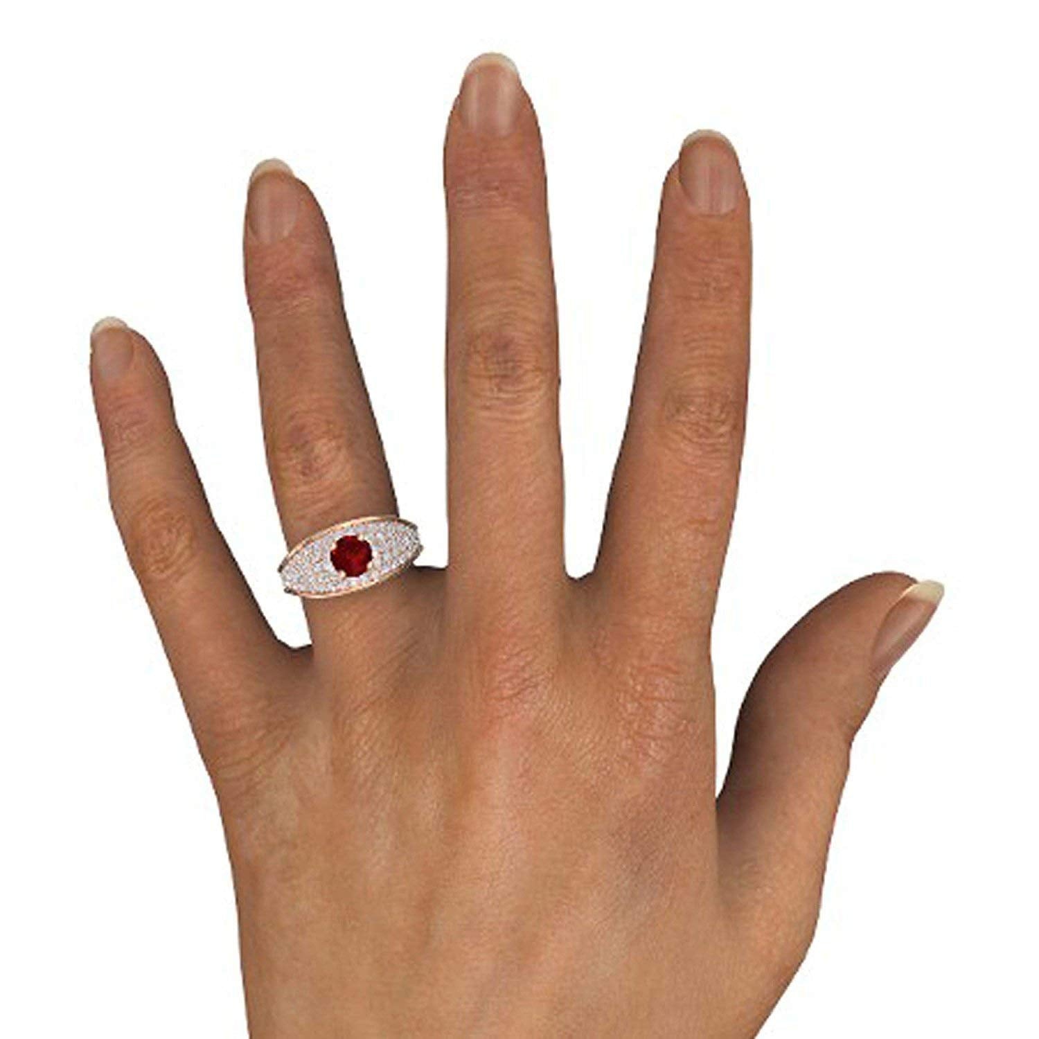 atjewels Round Cut Gemstone & White CZ 14k Rose Gold Over .925 Sterling Silver Solitaire w/ Accents Engagement Ring For Girl's and Women's For Navratri Special - atjewels.in