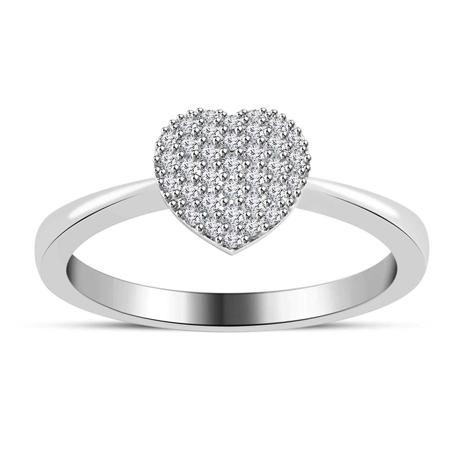 atjewels 18K White Gold on .925 Sterling Silver Round White Diamond Heart Ring For Women's MOTHER'S DAY SPECIAL OFFER - atjewels.in