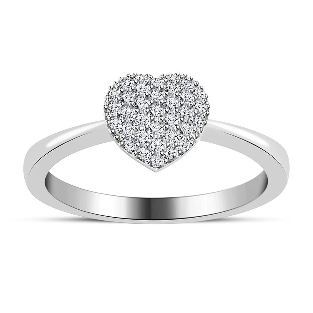 atjewels 18K White Gold on .925 Sterling Silver Round White Diamond Heart Ring For Women's MOTHER'S DAY SPECIAL OFFER - atjewels.in