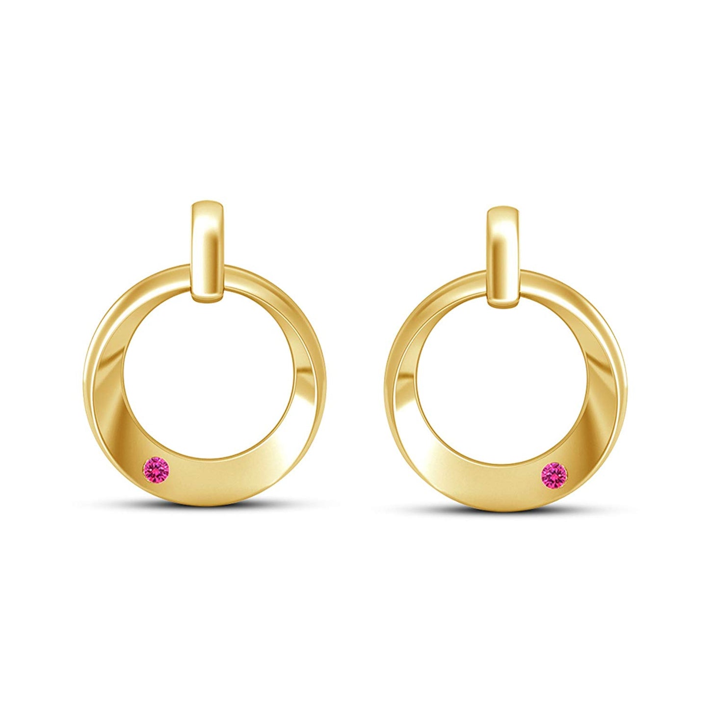 atjewels Round Pink Sapphire 14K Yellow Gold Plated on 925 Silver Dewy Iren Earrings MOTHER'S DAY SPECIAL OFFER - atjewels.in