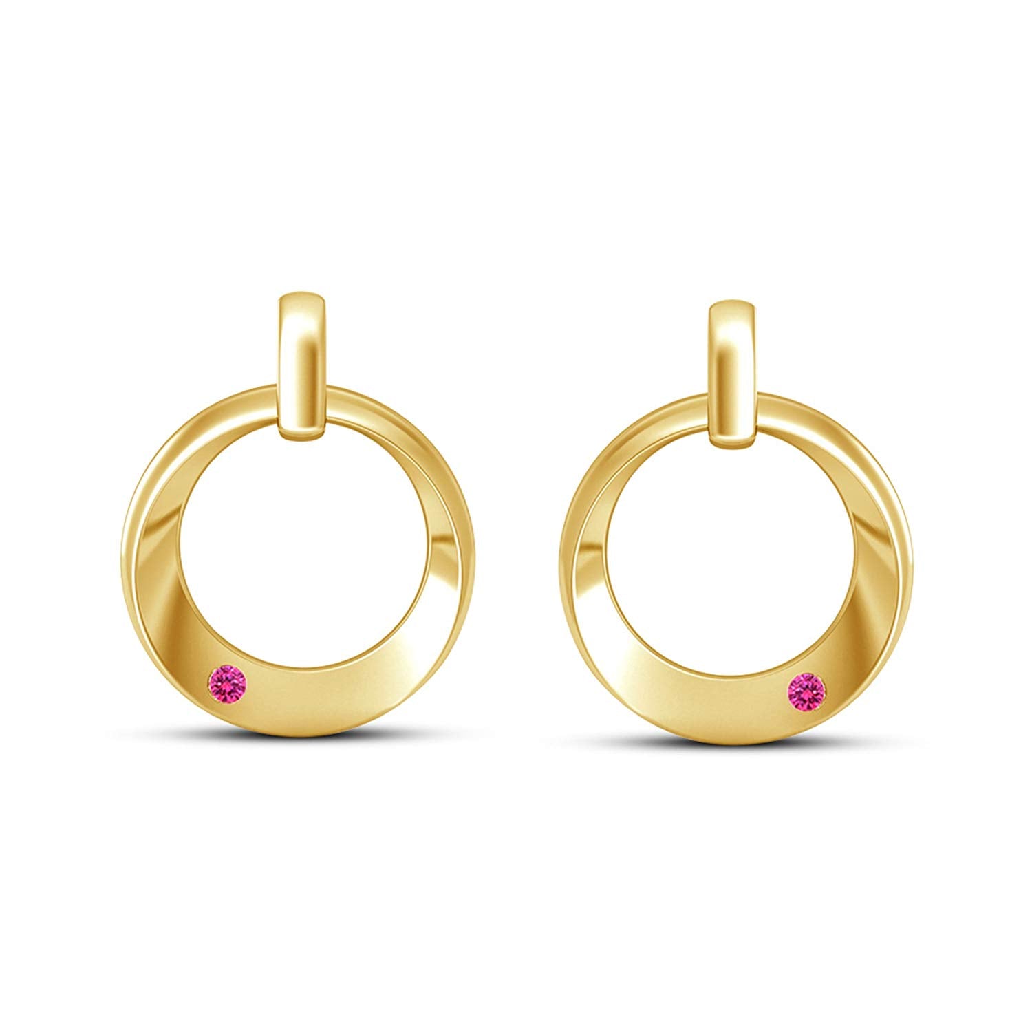 atjewels Round Pink Sapphire 14K Yellow Gold Plated on 925 Silver Dewy Iren Earrings MOTHER'S DAY SPECIAL OFFER - atjewels.in