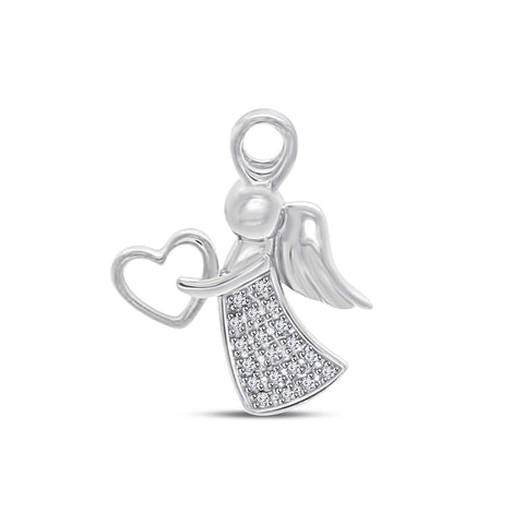 atjewels Angel with Heart Pendant in 14K White Gold Plated on 925 Sterling Round White CZ For Women's MOTHER'S DAY SPECIAL OFFER - atjewels.in