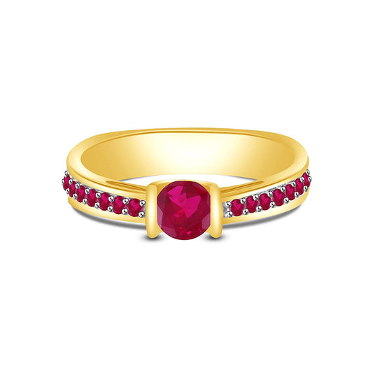 18K Yellow Gold Over .925 Sterling Silver Round Pink Sapphire Solitaire Ring For Women - atjewels.in