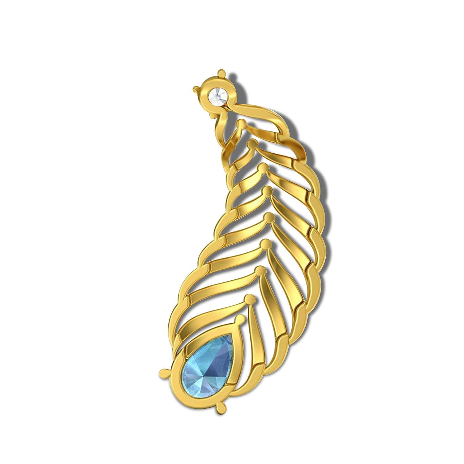 atjewels Pear Cut Aquamarine Peacock Feather Pendant Yellow Gold over Sterling Silver MOTHER'S DAY SPECIAL OFFER - atjewels.in