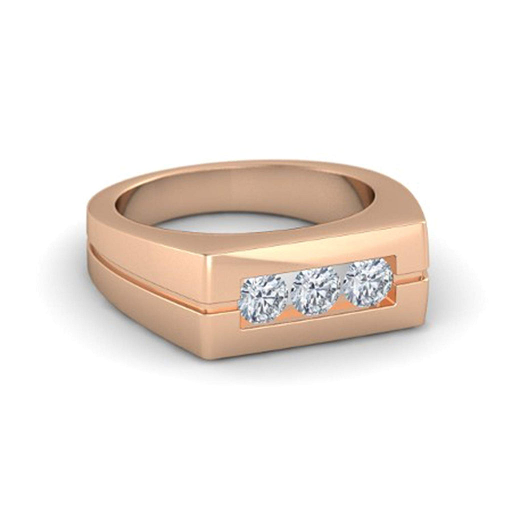 Classy Look White CZ Three Stone Men's Ring in Rose Gold Plated 925 Sterling Silver MOTHER'S DAY SPECIAL OFFER - atjewels.in