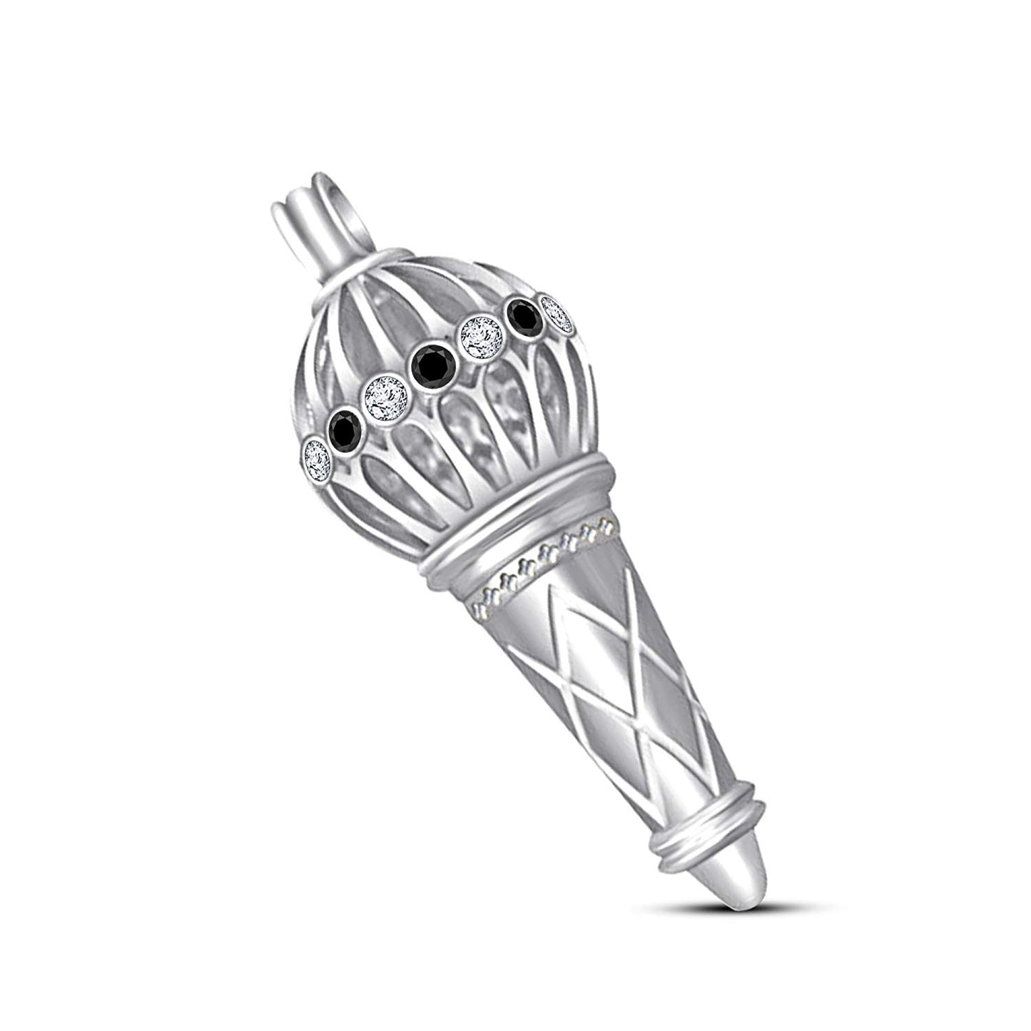 atjewels Bajrangi Bhaijan Style Gadha Pendant White & Black CZ 18k White Gold Finish .925 Silver For Men's MOTHER'S DAY SPECIAL OFFER - atjewels.in