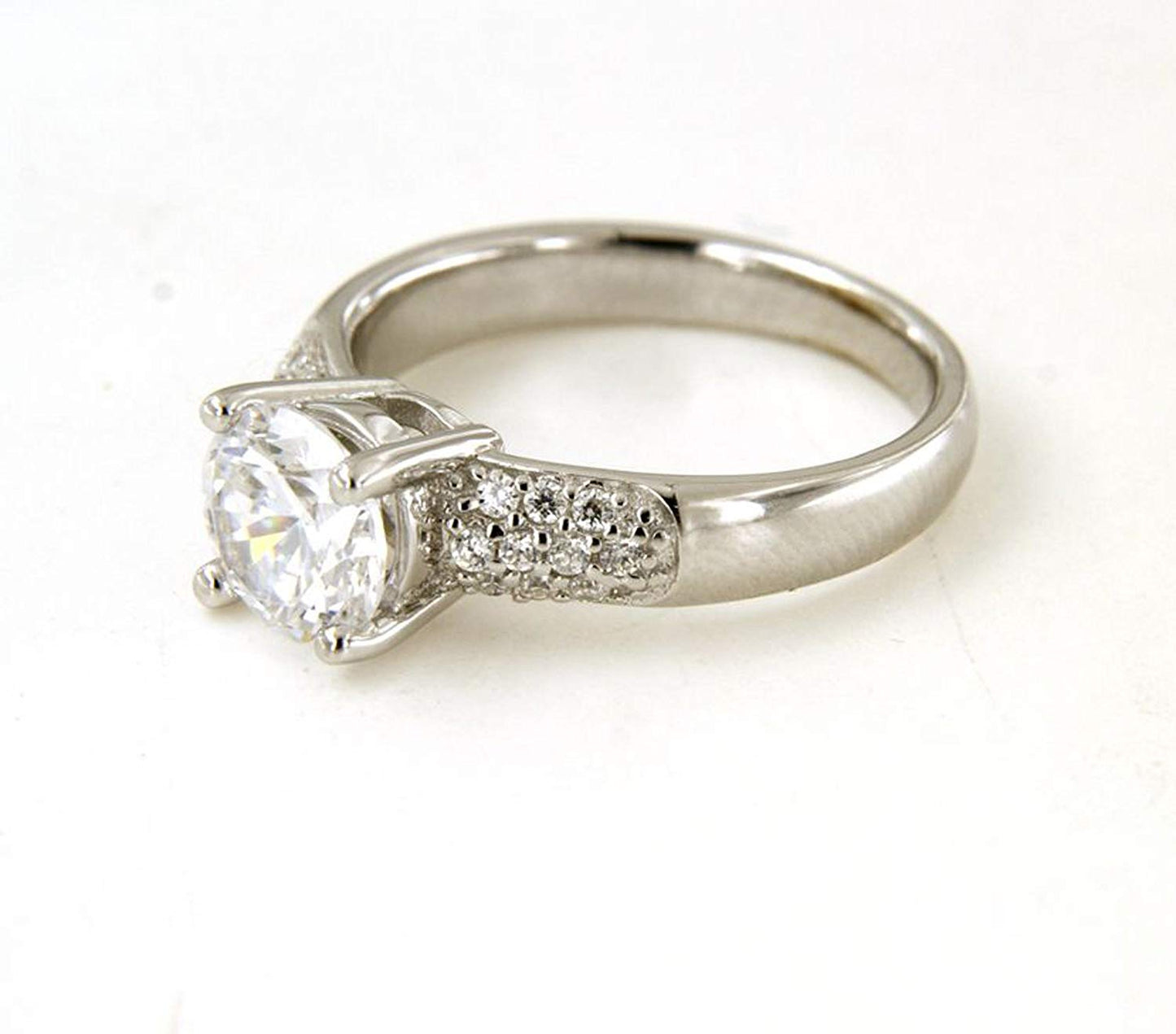 atjewels Round Cut White Cubic Zirconia .925 Sterling Silver Solitaire w/ Accents Engagement Ring For Women's MOTHER'S DAY SPECIAL OFFER - atjewels.in