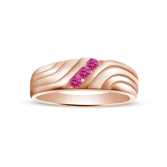 atjewels 14K Rose Gold Over 925 Silver Round Pink Sapphire Three Stone Ring MOTHER'S DAY SPECIAL OFFER - atjewels.in