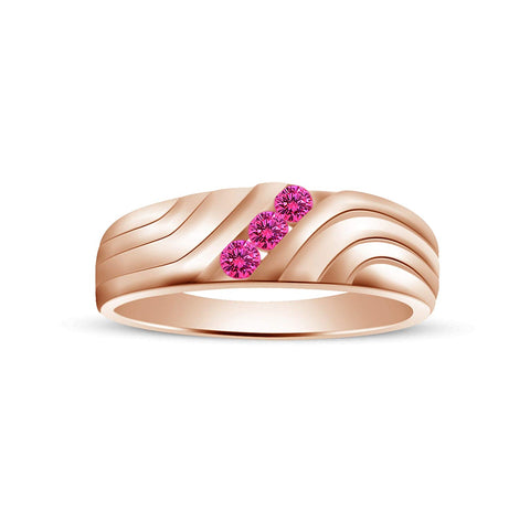 atjewels 14K Rose Gold Over 925 Silver Round Pink Sapphire Three Stone Ring MOTHER'S DAY SPECIAL OFFER - atjewels.in