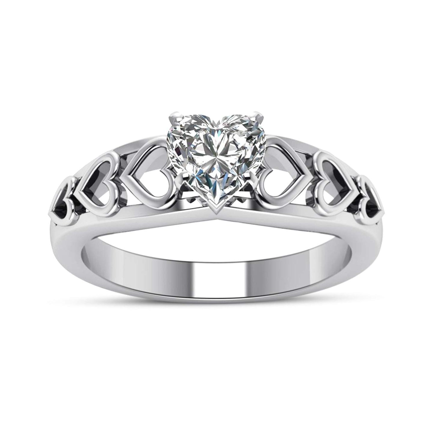 atjewels 14K White Gold Over 925 Sterling Silver with White Zirconia Heart Ring Free Sizing MOTHER'S DAY SPECIAL OFFER - atjewels.in