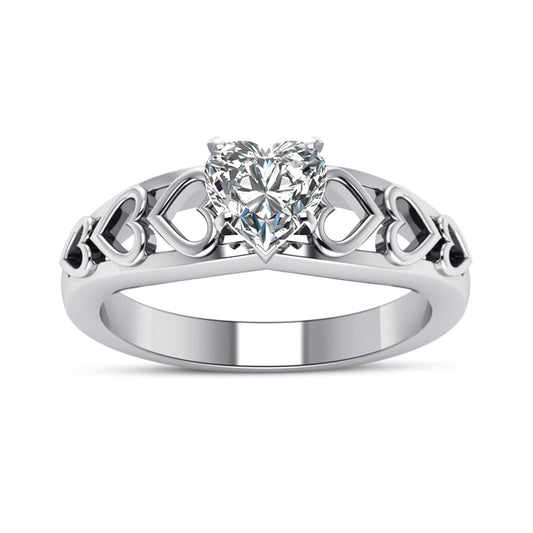 atjewels 14K White Gold Over 925 Sterling Silver with White Zirconia Heart Ring Free Sizing MOTHER'S DAY SPECIAL OFFER - atjewels.in