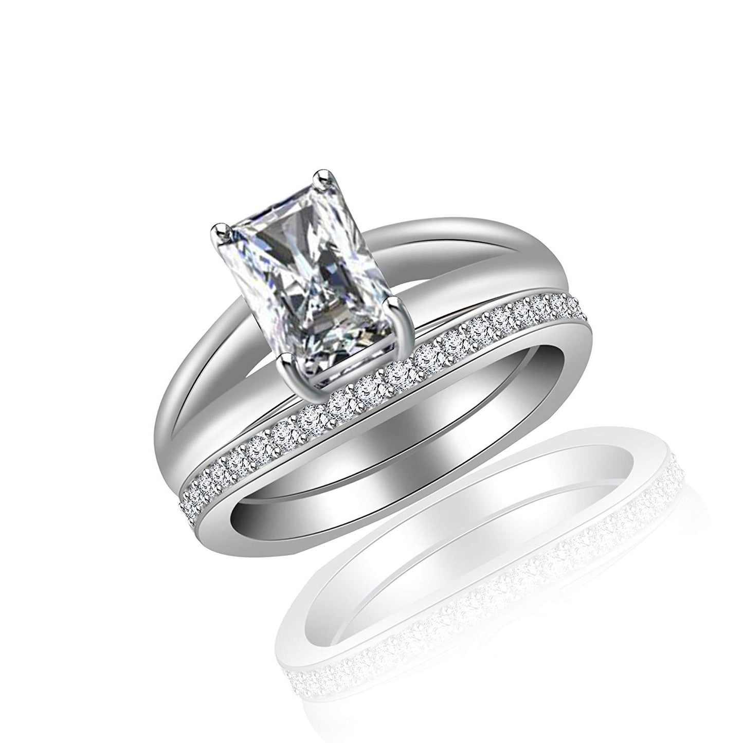 atjewels 925 Sterling Silver White CZ Emerald Cut Bridal Ring Set For Women MOTHER'S DAY SPECIAL OFFER - atjewels.in
