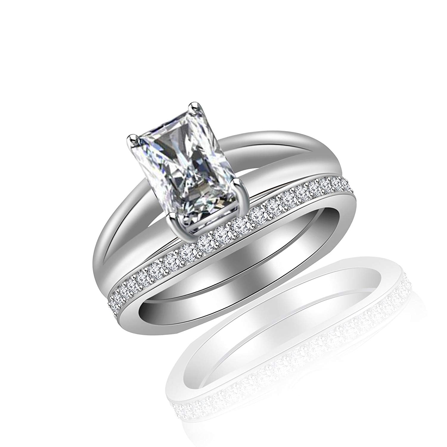atjewels 925 Sterling Silver White CZ Emerald Cut Bridal Ring Set For Women MOTHER'S DAY SPECIAL OFFER - atjewels.in