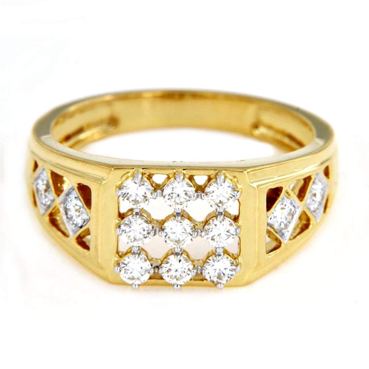 atjewels White Diamond with 14K Yellow Gold Over .925 Sterling Silver Men's Anniversary Band Ring Size US 7.25 MOTHER'S DAY SPECIAL OFFER - atjewels.in