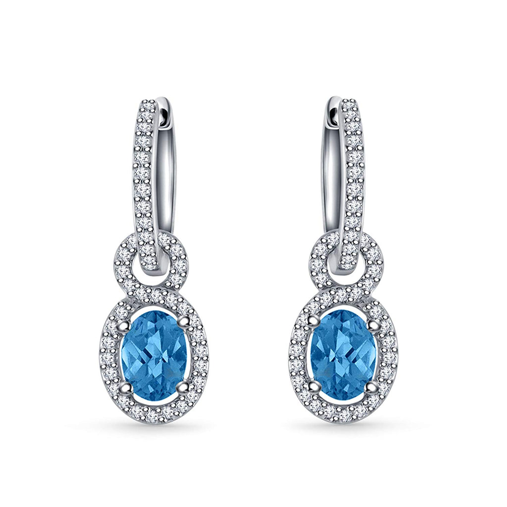 atjewels Oval Aqua and Round White CZ 14K White Gold Over Sterling Silver Drop and Dangle Earring For Women's MOTHER'S DAY SPECIAL OFFER - atjewels.in