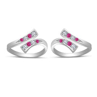 14K White Gold Over 925 Sterling Silver Round White Cubic Zirconia Diamond & Pink Sapphire Bypass Adjustable Midi ToeRing Set For Women's - atjewels.in