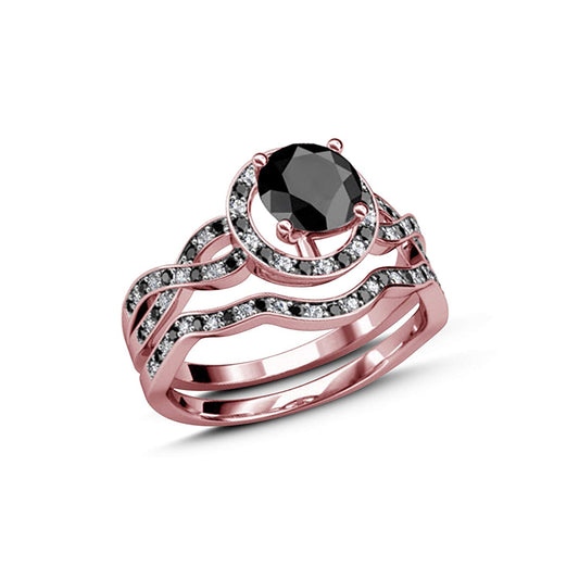 atjewels Black & White CZ 18K Rose Gold Over .925 Sterling Silver Wedding Ring MOTHER'S DAY SPECIAL OFFER - atjewels.in