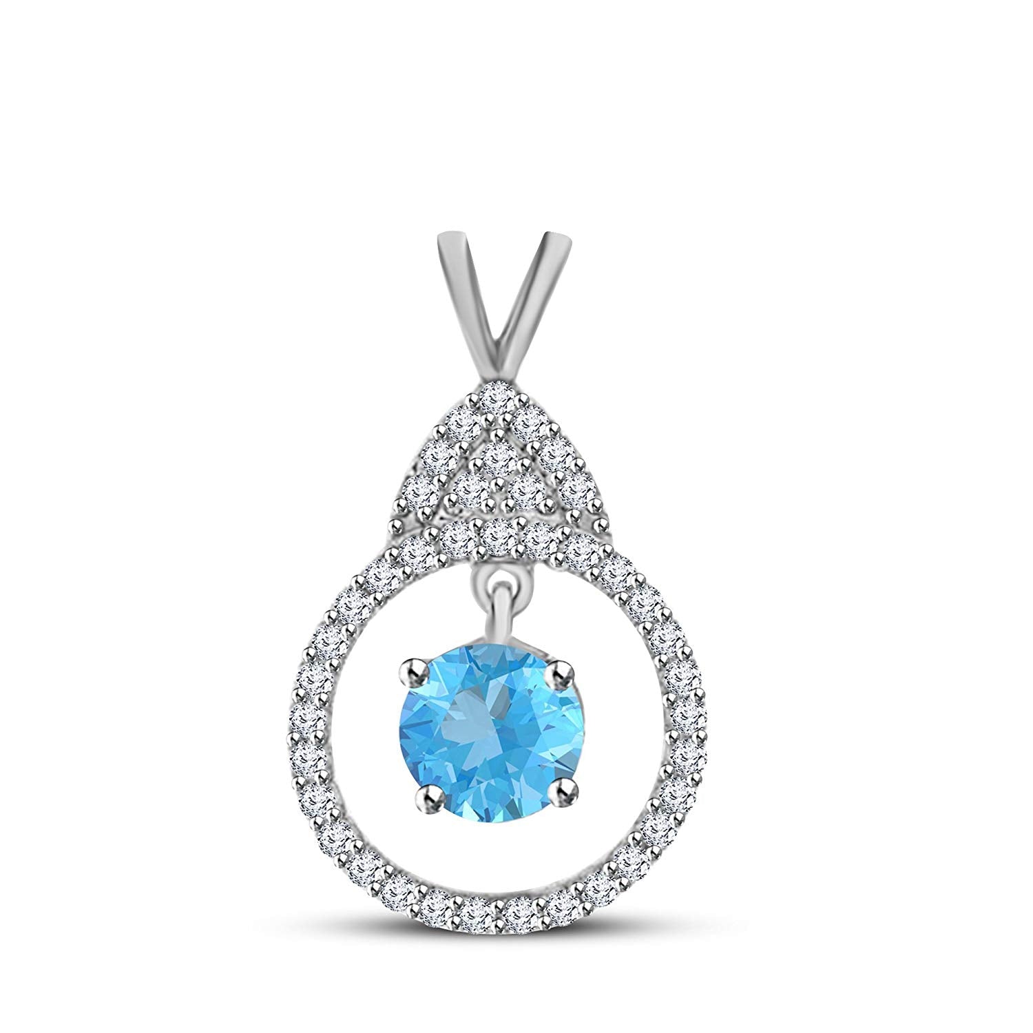 atjewels 14K White Gold Over 925 Sterling With Round Choose Varition Halo Pendant MOTHER'S DAY SPECIAL OFFER - atjewels.in