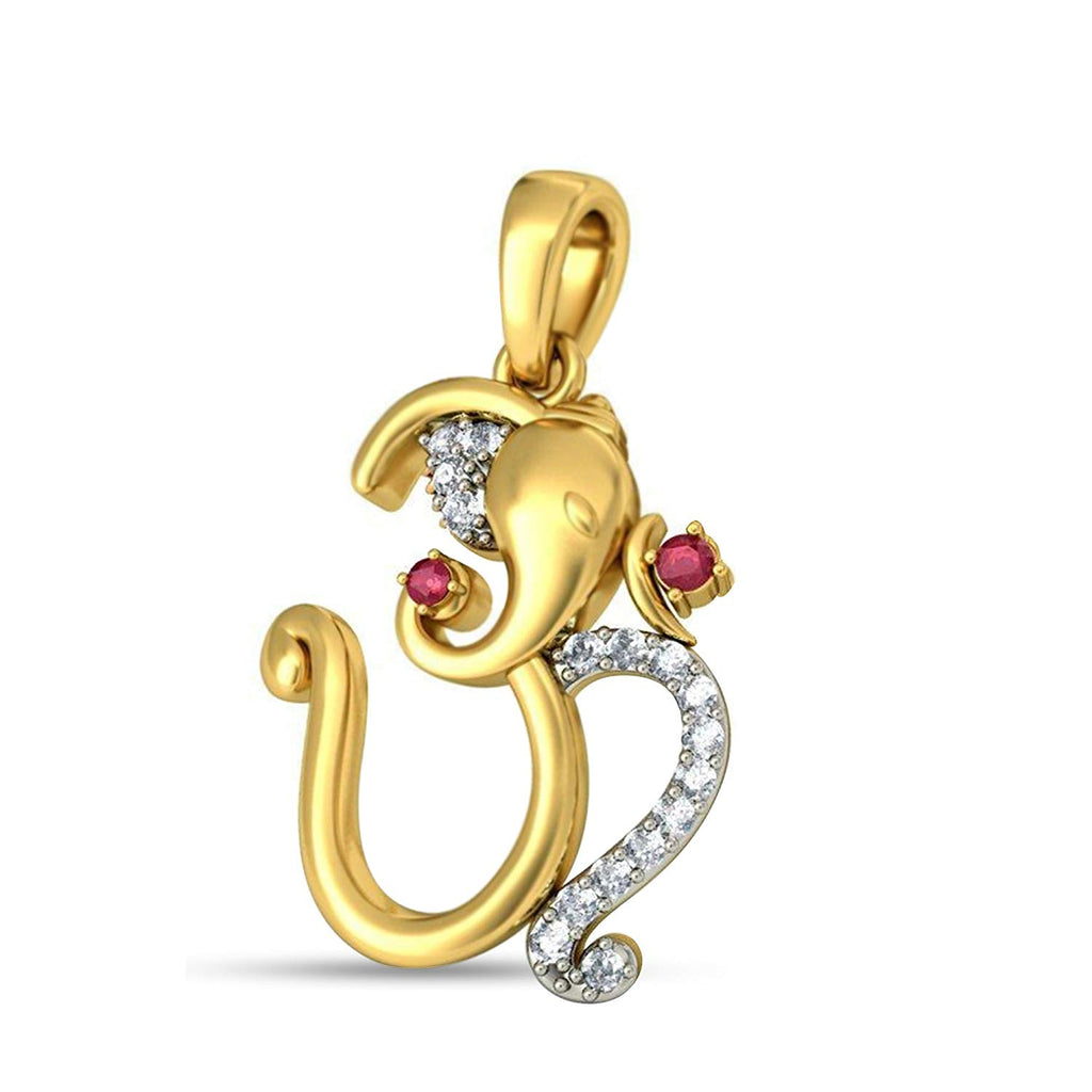 atjewels 18K Yellow & White Gold Plated on Silver Pink Sapphire & White CZ Om Pendant MOTHER'S DAY SPECIAL OFFER - atjewels.in