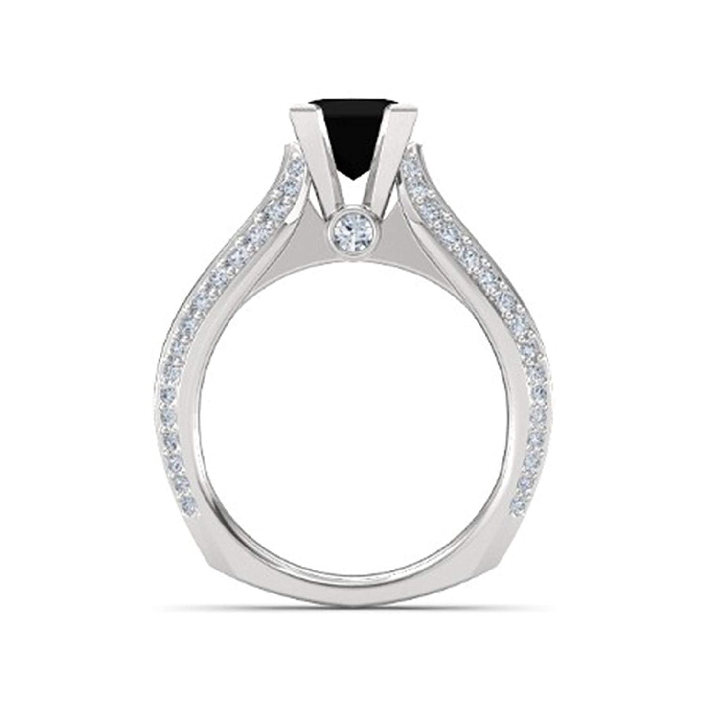 atjewels 925 Sterling Silver Black & White Zirconia  Princess J Engagement Ring MOTHER'S DAY SPECIAL OFFER - atjewels.in