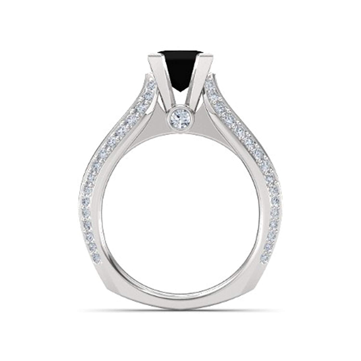 atjewels 925 Sterling Silver Black & White Zirconia  Princess J Engagement Ring MOTHER'S DAY SPECIAL OFFER - atjewels.in