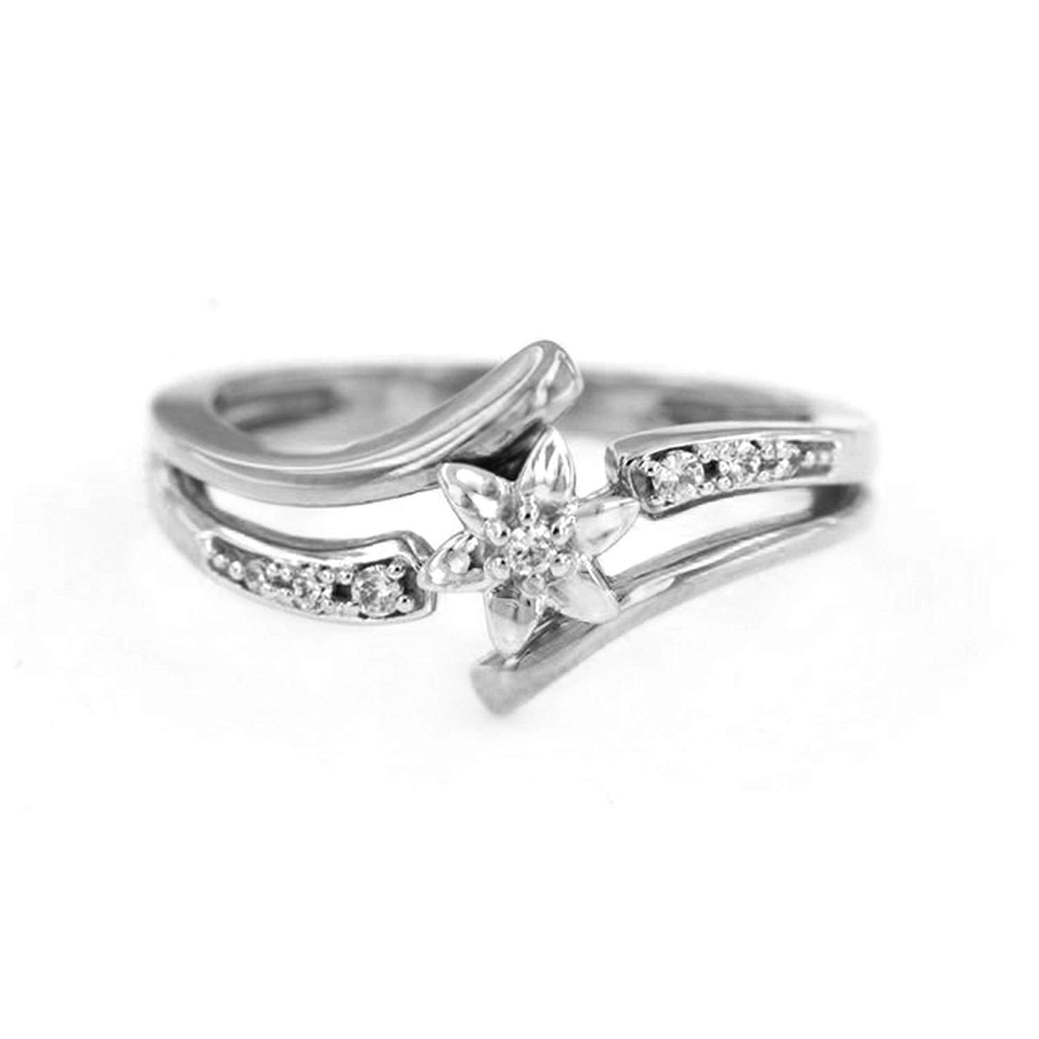 atjewels 0.17 CT 14K Solid White Gold Plated Silver Round Cut With White Cubic Zirconia Star Flower Ring MOTHER'S DAY SPECIAL OFFER - atjewels.in