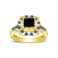 atjewels Princess & Round Cut Black Cubic Zirconia & Blue Sapphire 14k Yellow Gold Over .925 Sterling Silver Engagement Ring Size 12 For Women's and Girl's MOTHER'S DAY SPECIAL OFFER - atjewels.in