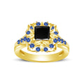 atjewels Princess & Round Cut Black Cubic Zirconia & Blue Sapphire 14k Yellow Gold Over .925 Sterling Silver Engagement Ring Size 6 For Women's and Girl's MOTHER'S DAY SPECIAL OFFER - atjewels.in