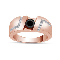 atjewels 14K Rose Gold Over 925 Sterling Silver Black & White Zircon Wedding Band Ring For Men's MOTHER'S DAY SPECIAL OFFER - atjewels.in