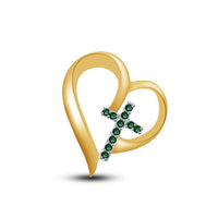 atjewels 18K Yellow Gold Over 925 Sterling Silver Round Green Emerald Love and Cross Pendant MOTHER'S DAY SPECIAL OFFER - atjewels.in