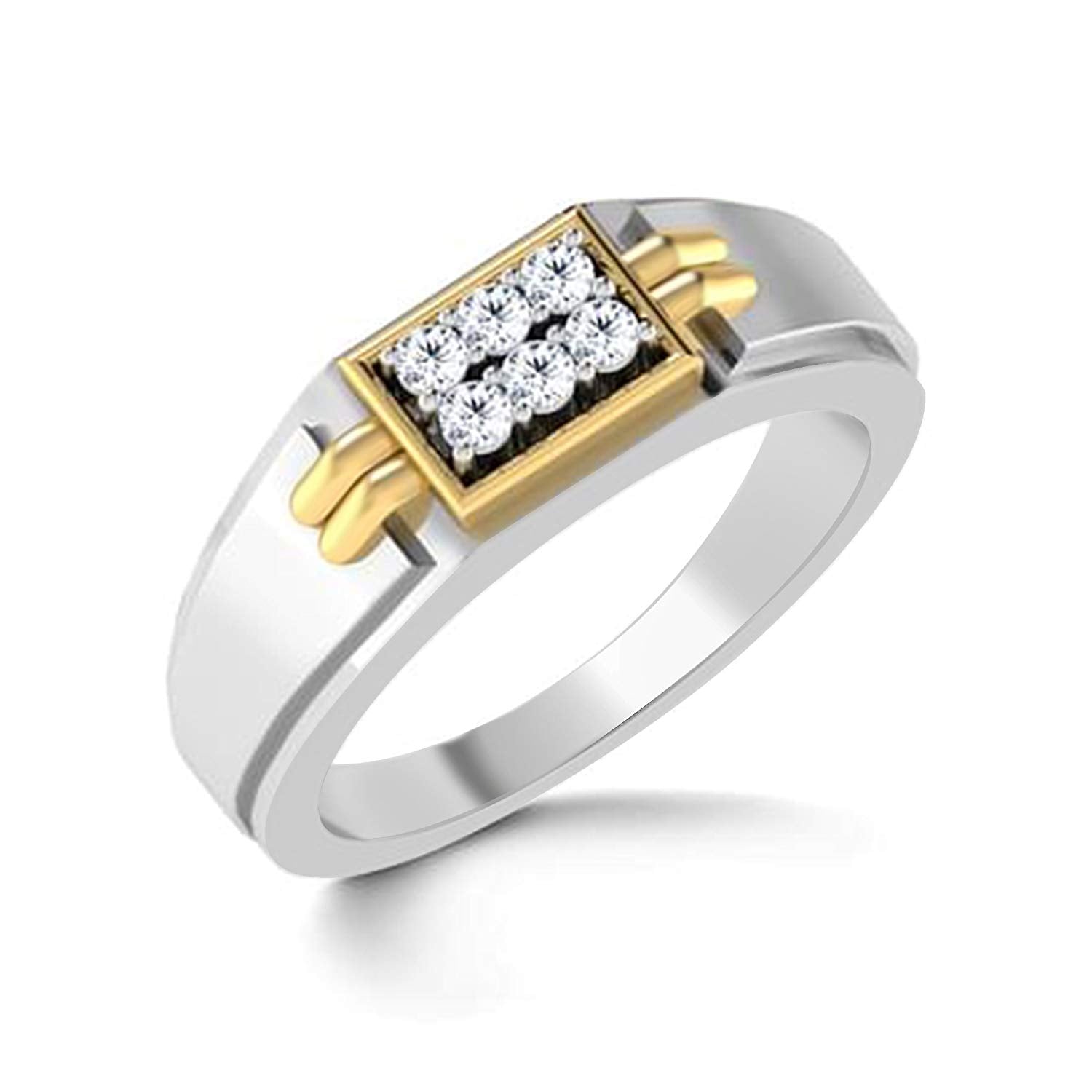 atjewels Two Tone Plated Round Cut White CZ Engagement Ring in Solid 925 Sterling Silver For Men's MOTHER'S DAY SPECIAL OFFER - atjewels.in