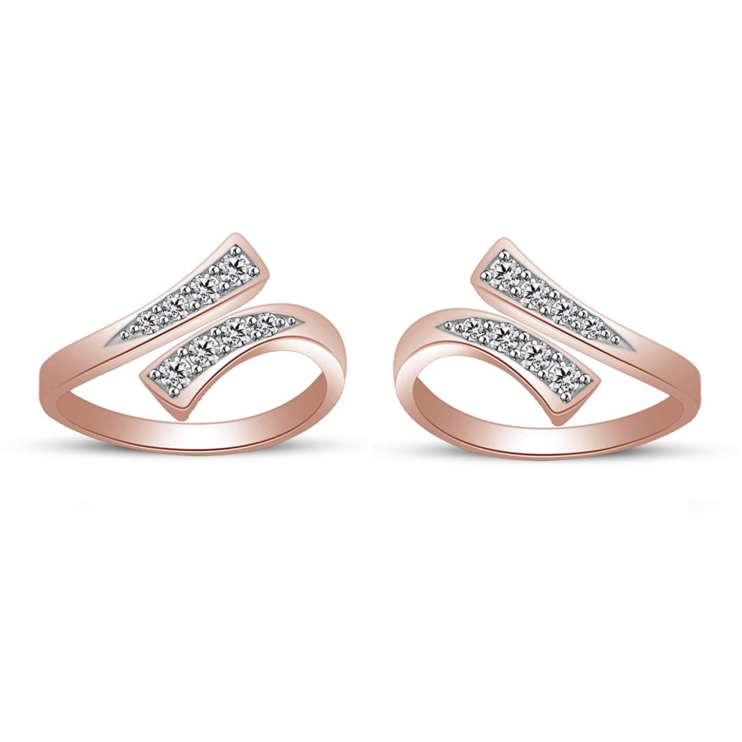 0.15 CT 14K Rose Gold Over 925 Sterling Silver Round Cut White Cubic Zirconia Diamond Bypass Adjustable Midi ToeRing Set For Women's - atjewels.in