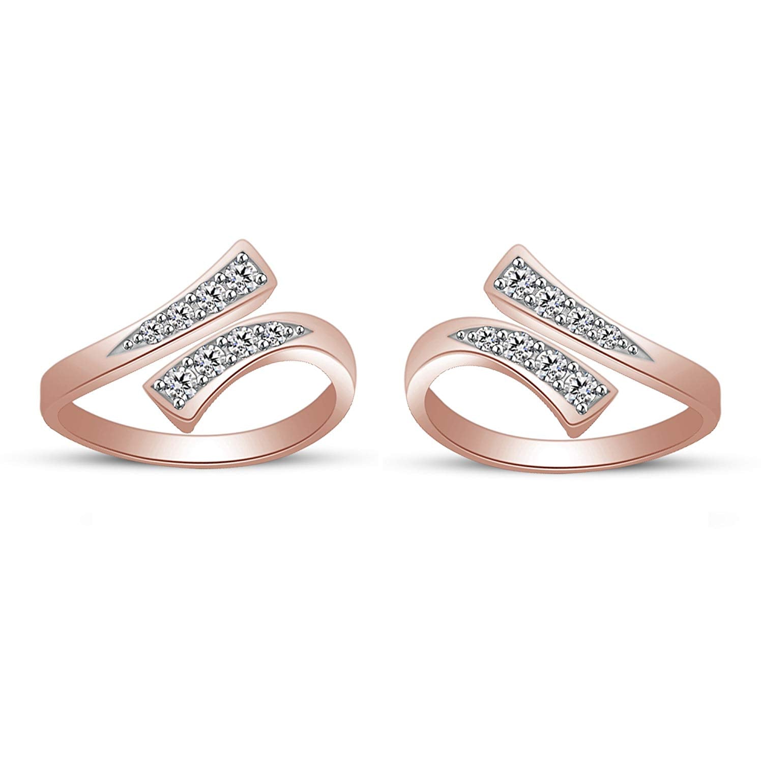 0.15 CT 14K Rose Gold Over 925 Sterling Silver Round Cut White Cubic Zirconia Diamond Bypass Adjustable Midi ToeRing Set For Women's - atjewels.in