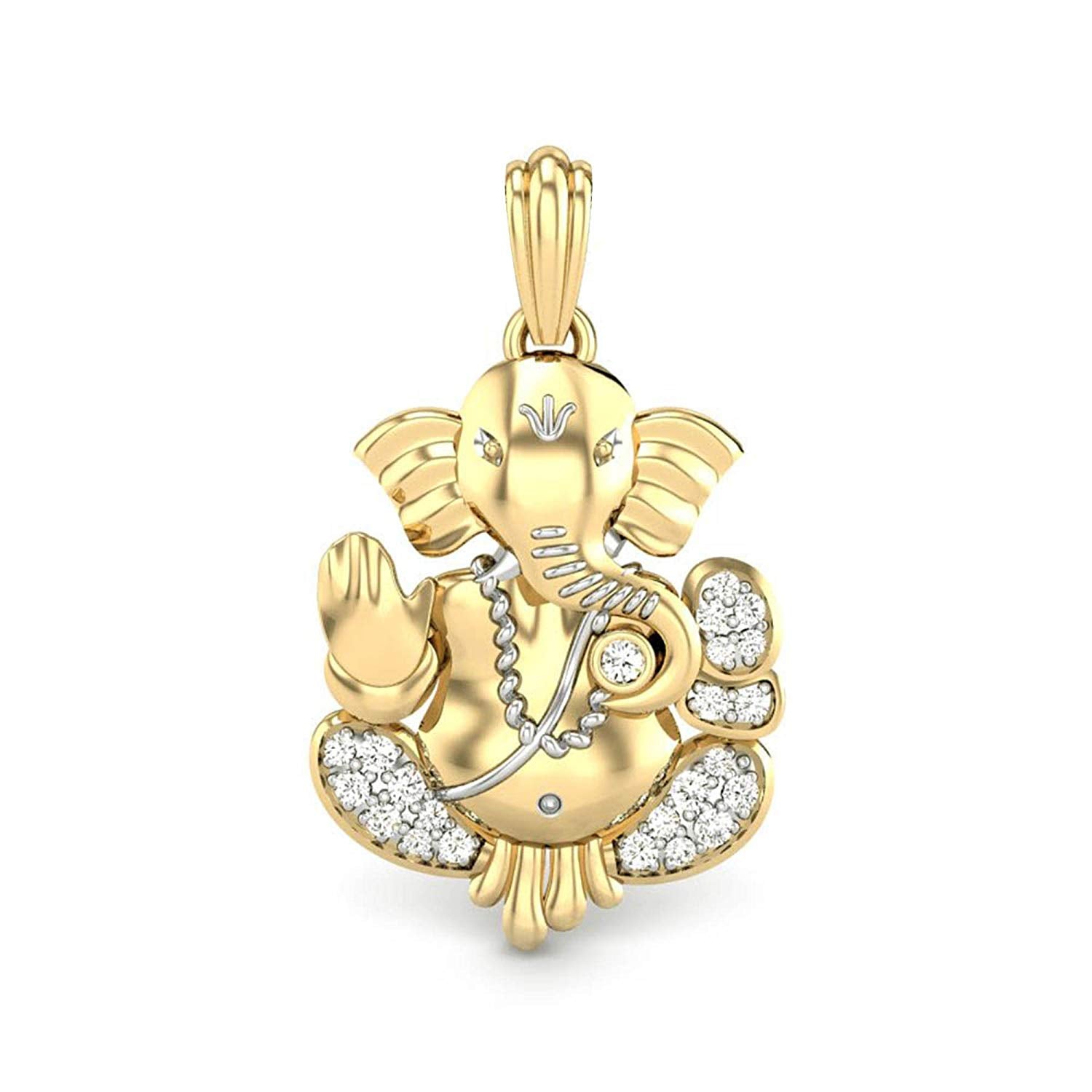 atjewels Special Ganesh 18K Yellow Gold Plated on 925 Sterling Silver Round White Diamond Ashtavinayak Morya Pendant MOTHER'S DAY SPECIAL OFFER - atjewels.in