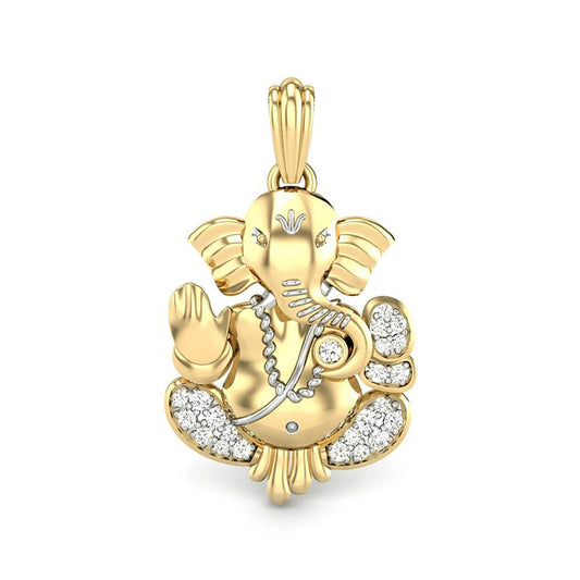 atjewels Special Ganesh 18K Yellow Gold Plated on 925 Sterling Silver Round White Diamond Ashtavinayak Morya Pendant MOTHER'S DAY SPECIAL OFFER - atjewels.in