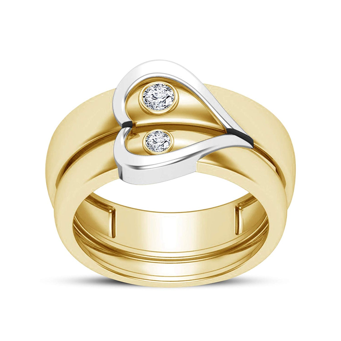 atjewels Elegant Couple Heart Ring in Round White Zirconia 14K Gold Plated on 925 Silver - atjewels.in