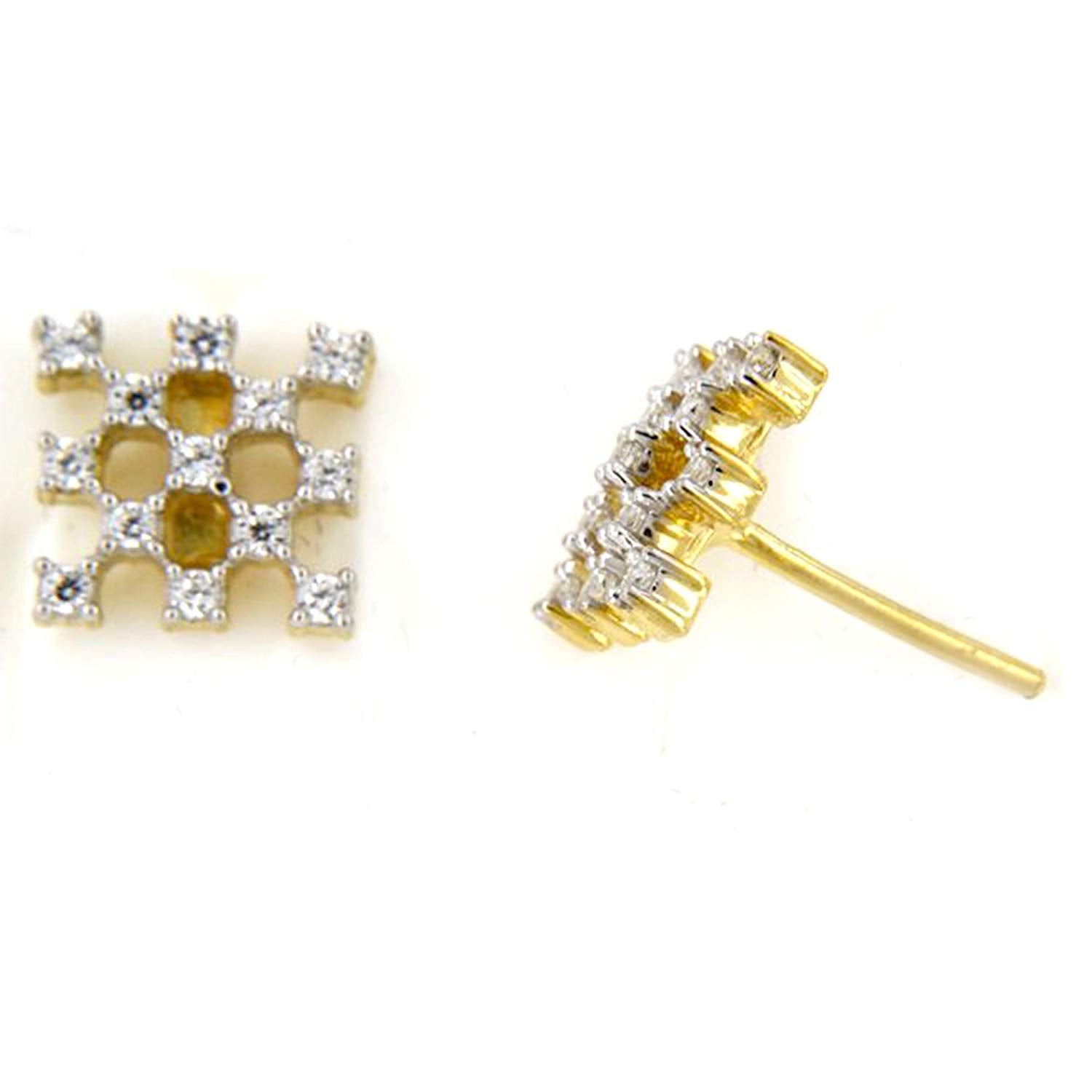 atjewels White CZ Anniversary Stud Earrings in 18k Yellow Gold Over 925 Sterling Silver MOTHER'S DAY SPECIAL OFFER - atjewels.in
