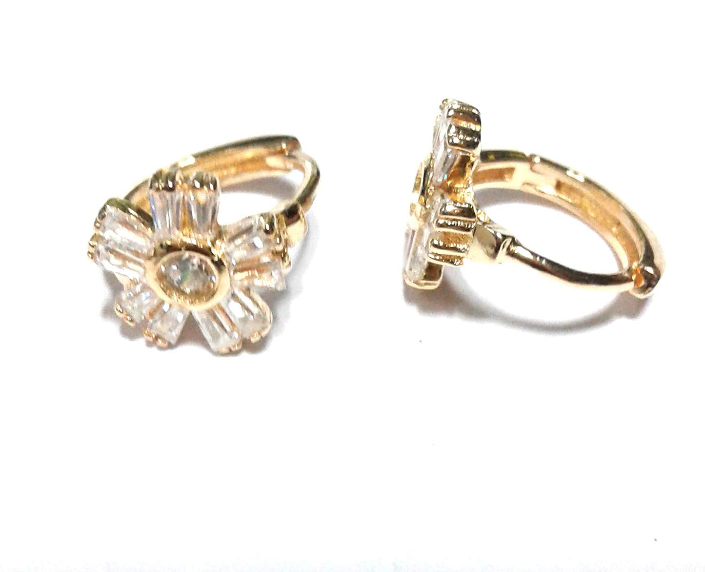 atjewels Baguette White CZ 14k Yellow Gold Over 925 Sterling Silver Hoop Earrings For Girl's and Women's For MOTHER'S DAY SPECIAL OFFER - atjewels.in