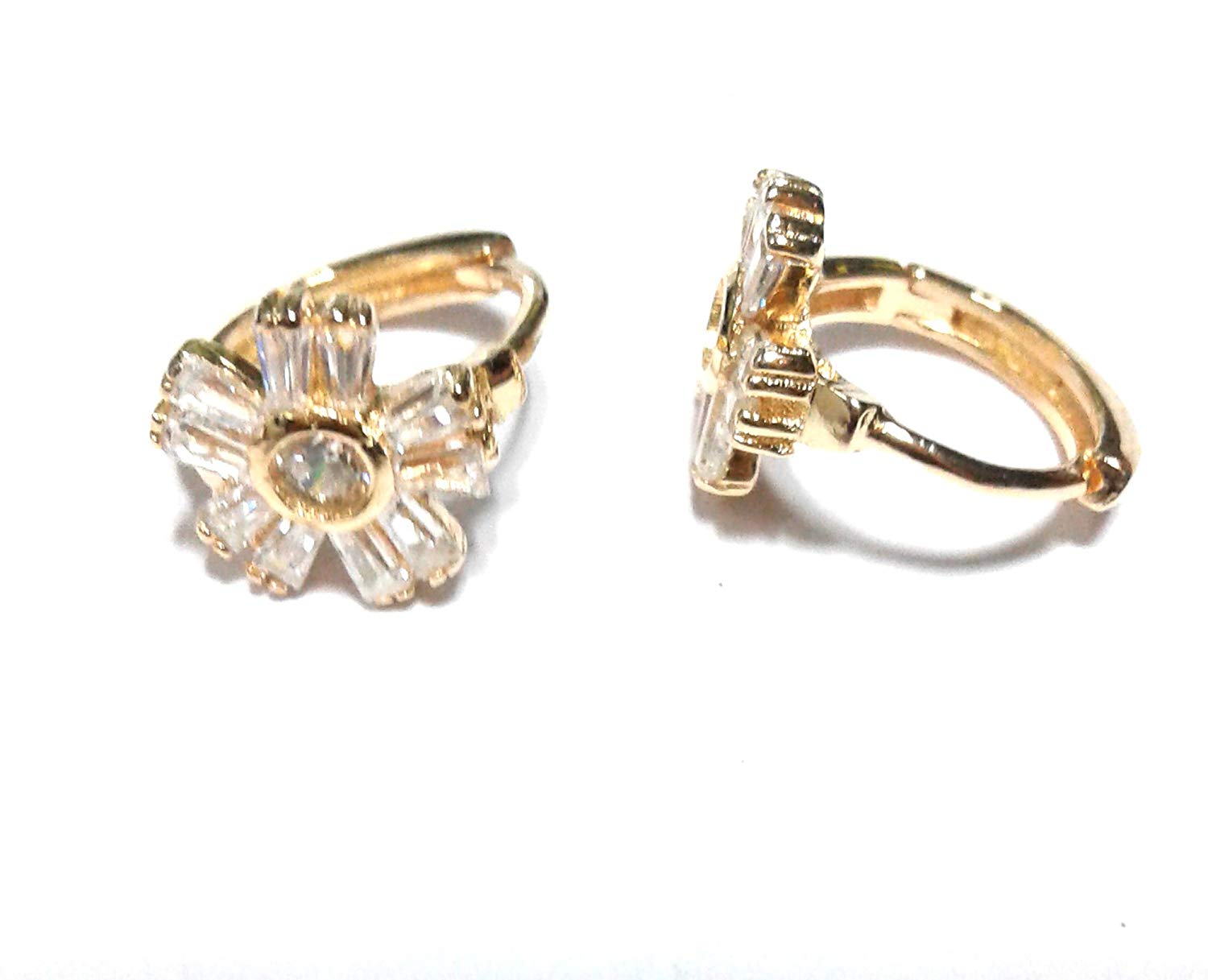 atjewels Baguette White CZ 14k Yellow Gold Over 925 Sterling Silver Hoop Earrings For Girl's and Women's For MOTHER'S DAY SPECIAL OFFER - atjewels.in