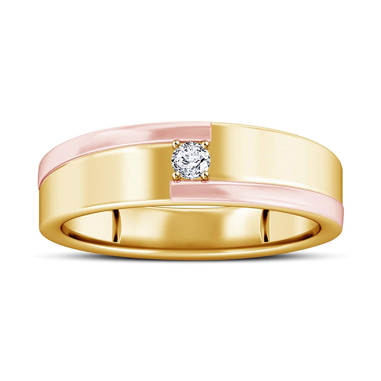 atjewels 14K Yellow and Rose Gold Over 925 Silver Round White Zirconia Men's Band Ring MOTHER'S DAY SPECIAL OFFER - atjewels.in