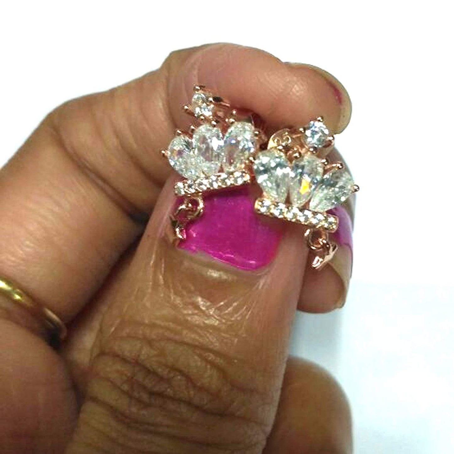 atjewels Round Cut White CZ 14k Rose Gold Over 925 Sterling Silver Crown Stud Earrings For Girl's and Women's For MOTHER'S DAY SPECIAL OFFER - atjewels.in