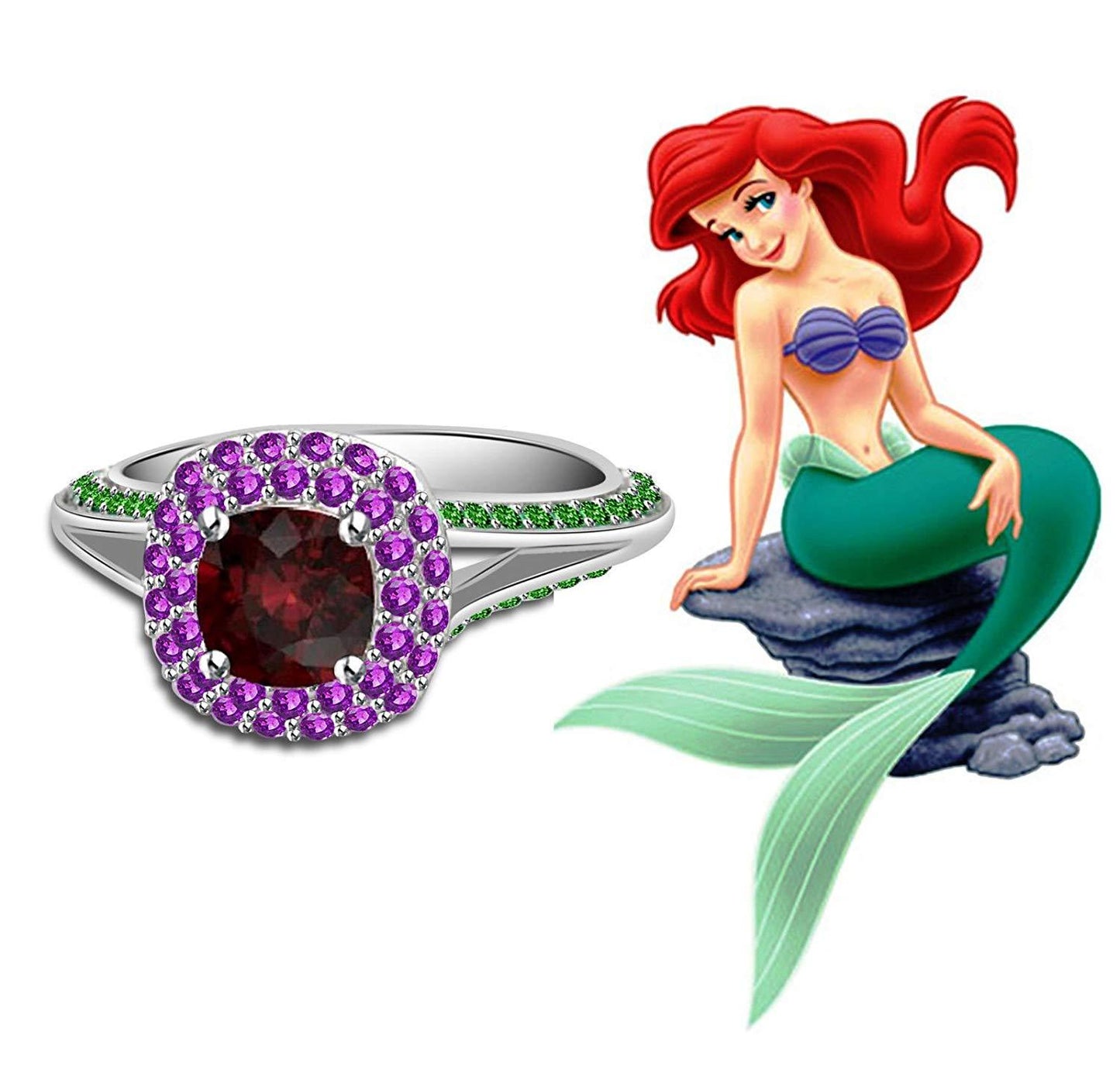 925 Sterling Silver Multicolor Zirconia  Princess Engagement Ring For Women's - atjewels.in
