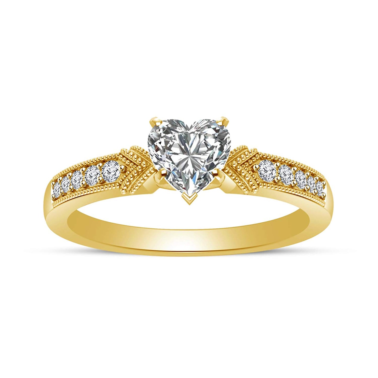 atjewels 14K Yellow Gold Over 925 Sterling Silver with White Zirconia Heart Ring MOTHER'S DAY SPECIAL OFFER - atjewels.in